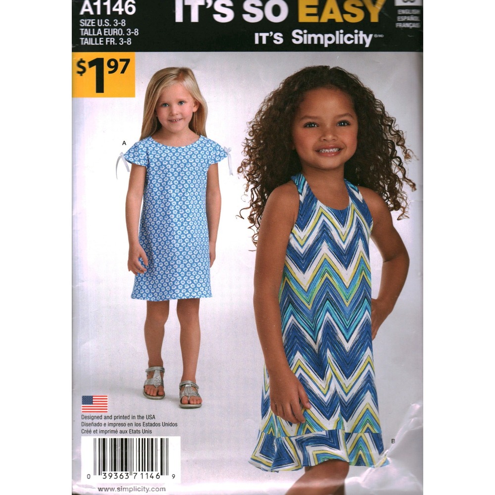 Simplicity A1146 Sewing Pattern Child Knit Dresses Size 3-8 Halter Shift Ruffle